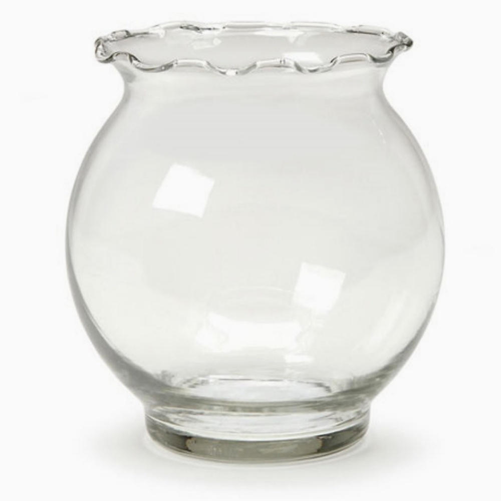 Ruffled Rim Clear Glass Bubble Ball Vase
